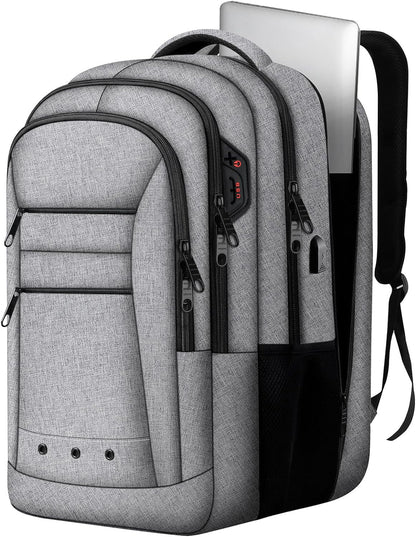 LCKPENG Large Travel Backpack, 17 inch Laptop Backpack for School, Travel Backpack Carry On Flight Approved, Big Computer Backpack for Men & Women, College Business Work Bag Backpack, Grey