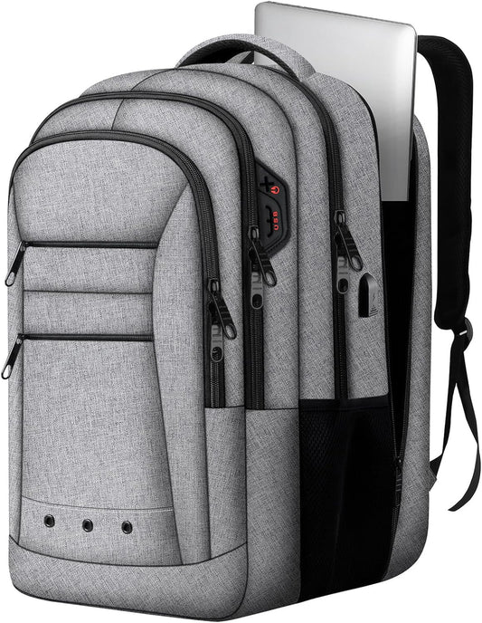 LCKPENG Large Travel Backpack, 17 inch Laptop Backpack for School, Travel Backpack Carry On Flight Approved, Big Computer Backpack for Men & Women, College Business Work Bag Backpack, Grey