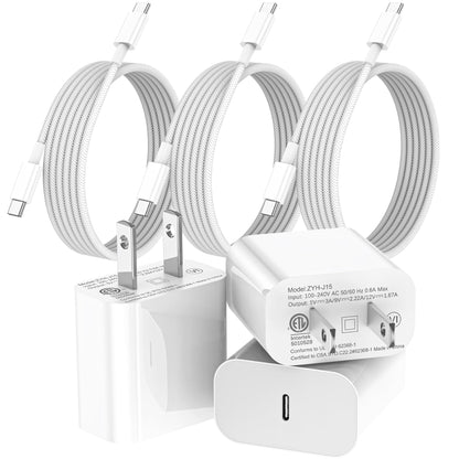 3 Pack Fast Charging USB C Charger for iPhone