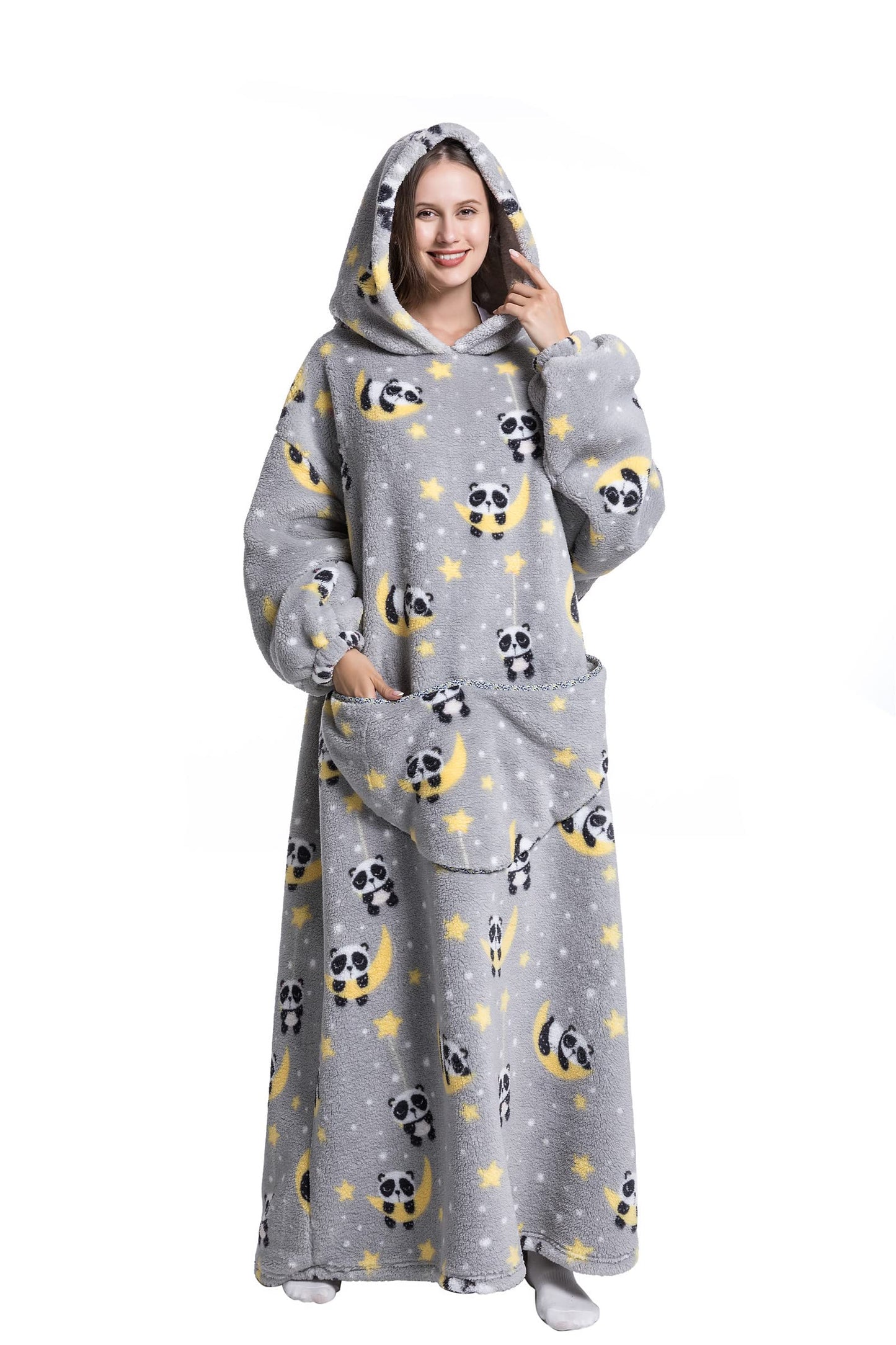 Pterygoid Blanket Hoodie Extra Long,Wearable Blanket with Sleeve for Women Men,Hoodie Blanket with Huge Pocket and Hooded