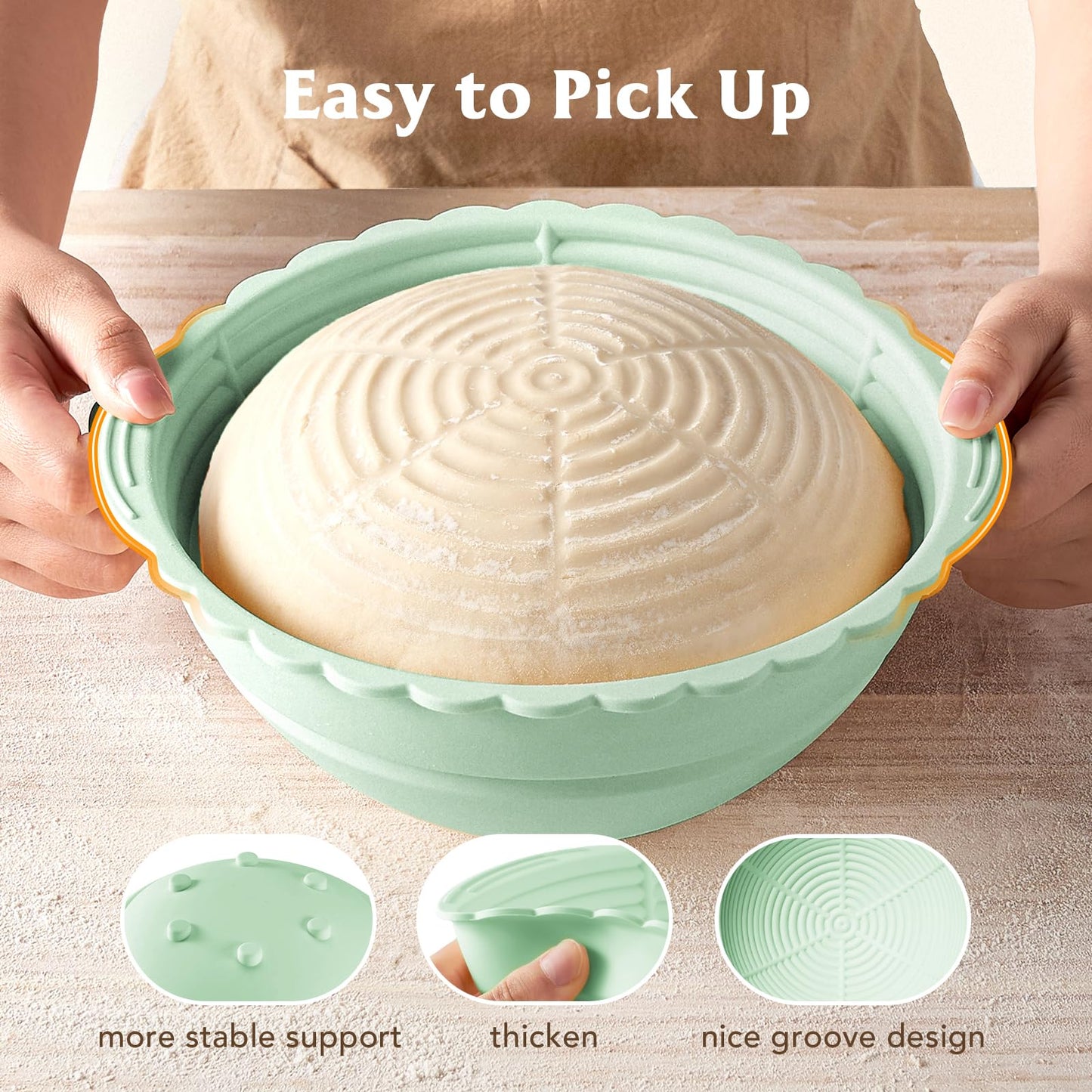 Silicone Bread Basket, 9 Inch Round proofing baskets for sourdough bread baking, Foldable Silicone Proofing Basket for Easy to Clean and Store