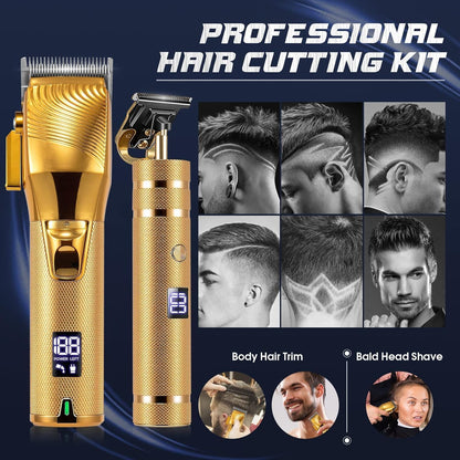 Hair Clippers for Men, Professional Hair Trimmer Barber Set Cordless Beard Trimmer Haircut Grooming Kit Gift for Men/Women/Kids/Pet (Gold)