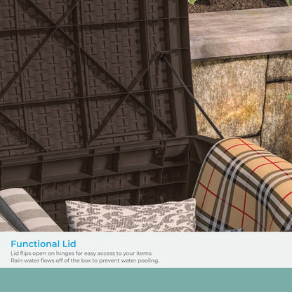 Suncast DBW9200 99 Gallon Outdoor Wicker Plastic Patio Storage Chest Bin with Handles for Patio, Garden, Garage, or Pool for All Weather, Mocha