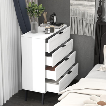 Modern White 4 Drawer Dresser for Bedroom