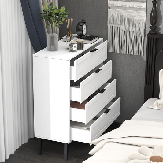 Modern White 4 Drawer Dresser for Bedroom