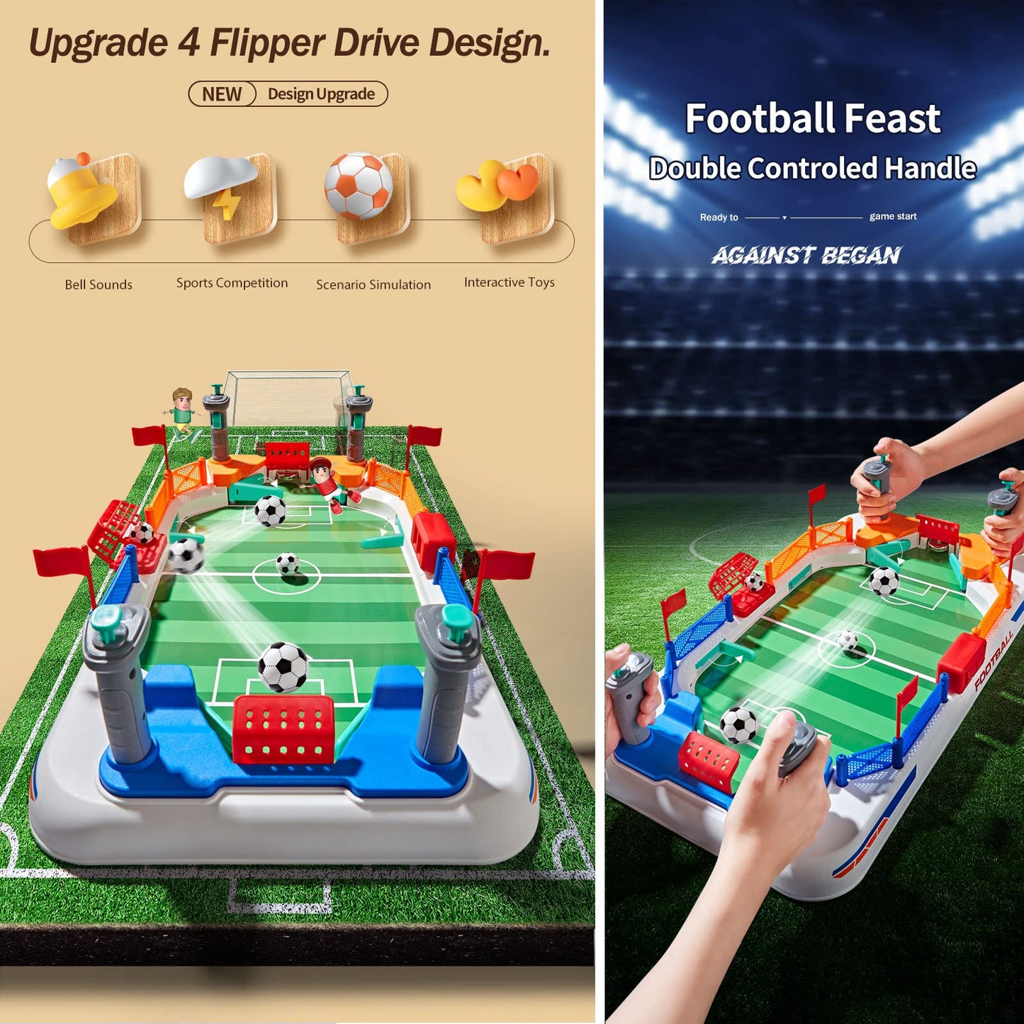 Couomoxa Upgrade Mini Football Games with 4 Flipper Drive Simulate Mini Tabletop Soccer Sport Board Game Educational Interactive Play Toy Gift for Boys,Girls Ages 3+ Adults