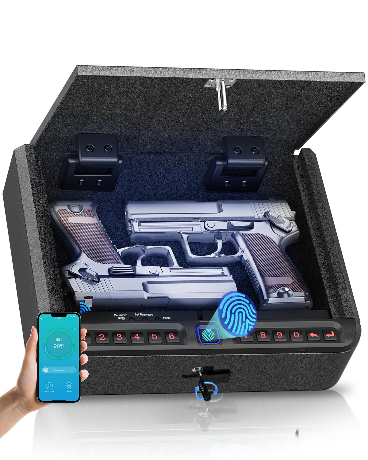 Biometric Fingerprint Handgun Safe with Keypad and App
