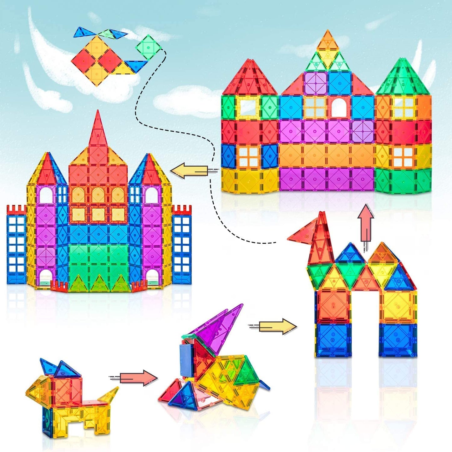 102 PIECES Compatible Magnetic Tiles Building Blocks Stem Toys for 3+ Year Old Boys and Girls Montessori Toys Toddler Kids Gifts Parents Approved Sensory Toys