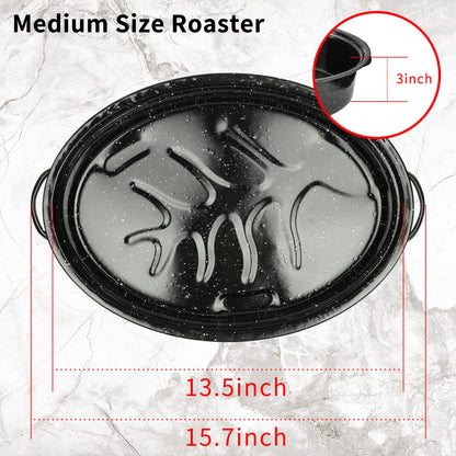 JY COOKMENT 15.7" Enameled Oval Roaster with Domed Lid - For Turkey, Chicken, Ham, Dishwasher Safe