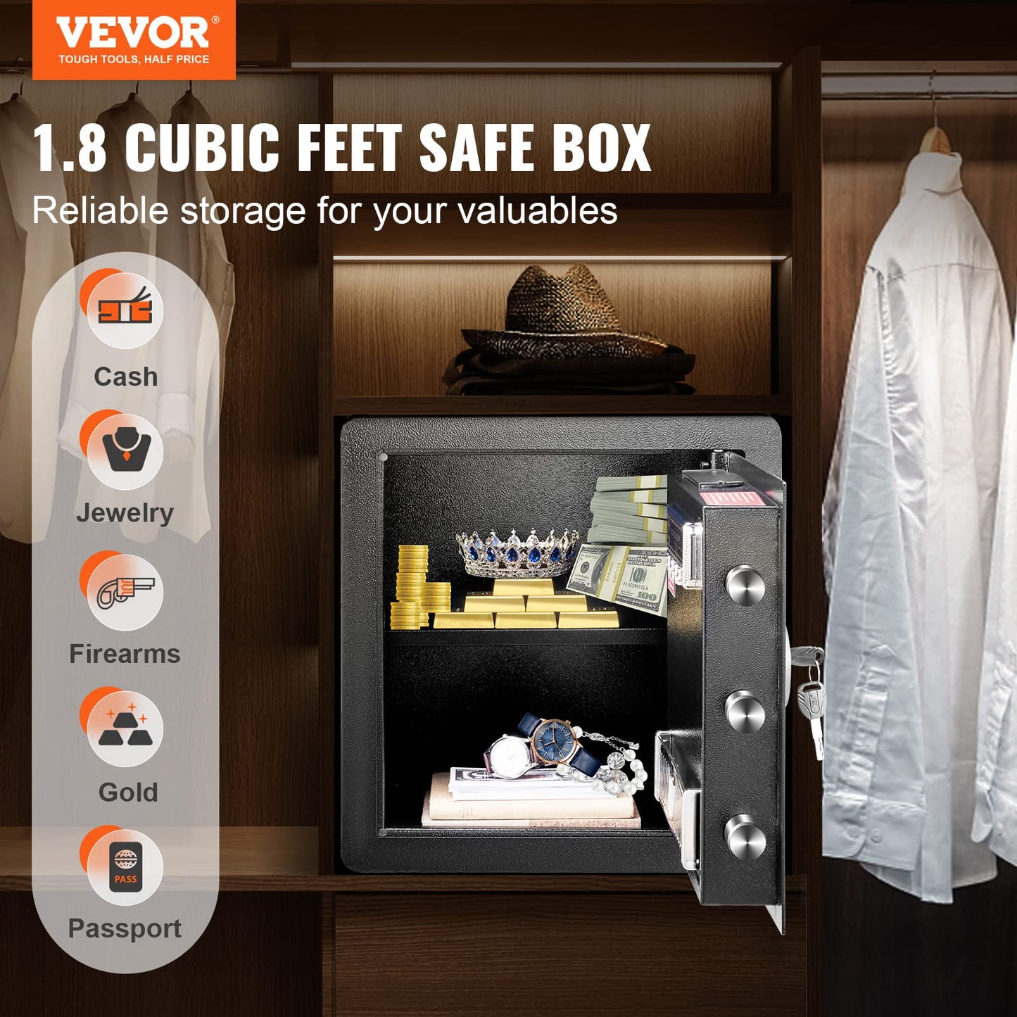 VEVOR 1.8 Cu Ft Digital Security Safe with Keys