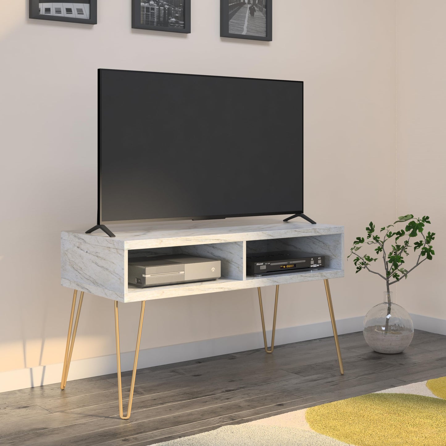Novogratz Athena TV Stand for TVs up to 42", White Faux Marble
