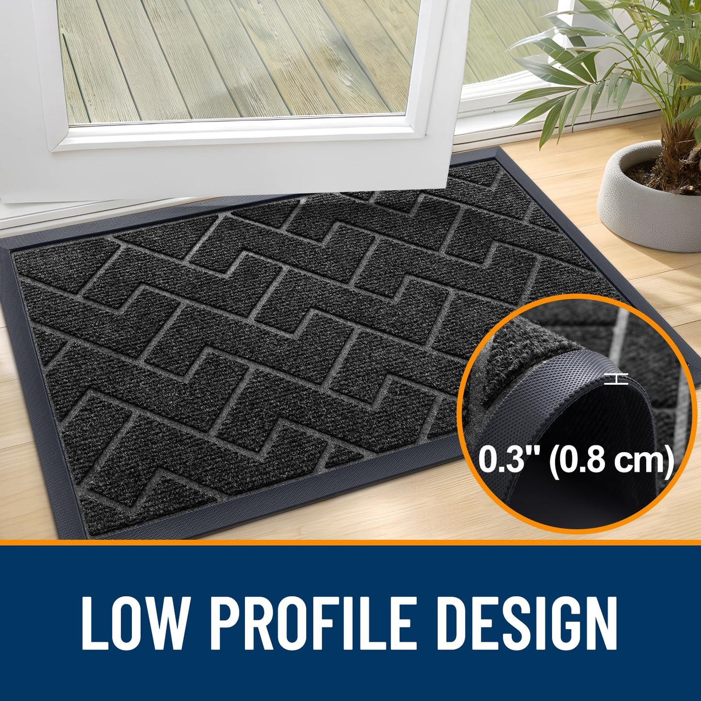 OLANLY Waterproof All-Season Welcome Doormat, Black