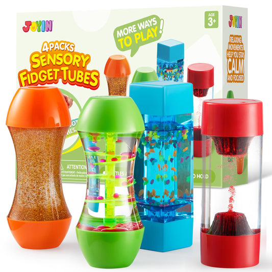 JOYIN 4-Pack Fidget Tubes for Kids, Sensory Tubes, Stress Relief Toy, Speech Therapy Materials, Calming Toys for Children with autism, Calm Down Corner Supplies