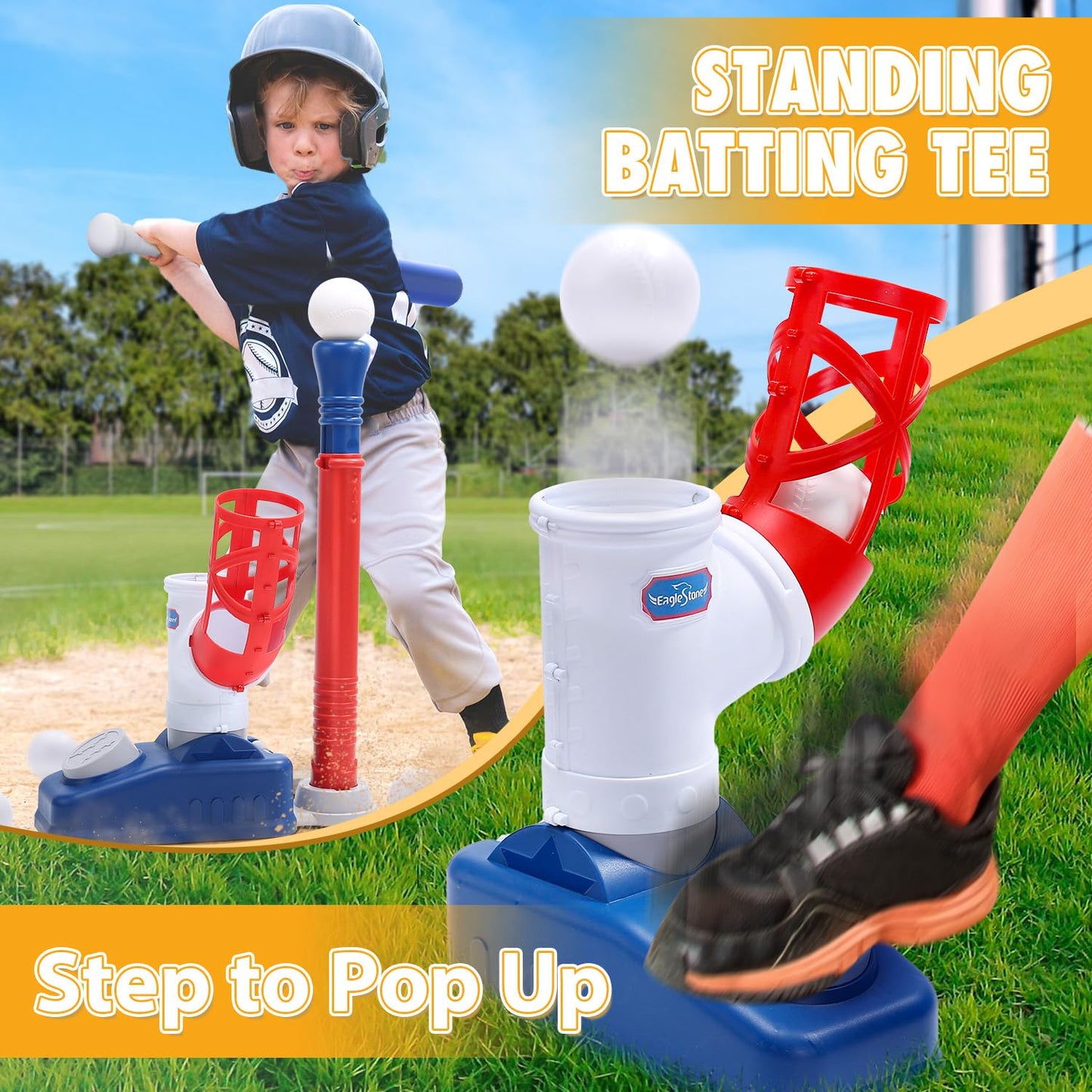 Kids Baseball Tee Set with Pitching Machine