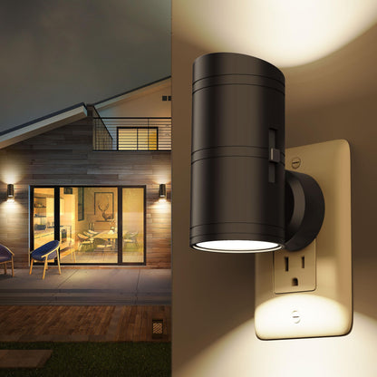 fesnne Night Light, Night Lights Plug into Wall with Dusk to Dawn Sensor, 0-100LM Adjustable Brightness, Warm White 3000K, Shine Up and Down Dimmable Night Light for Hallway Bedroom Bathroom 2 Pack