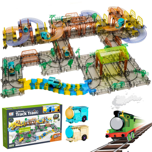 Wdmiya Train Set for Toddlers, 132 Pcs Car Track Sets with Battery Operated, DIY Electric Kids Trains Toy with Magic Tracks, Birthday Gift for Boys Girls & Toddlers 3 4 5 6 7 8 Year Old (132 PCS)