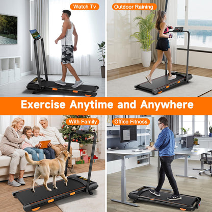 Fasion Trek Run Walking Pad Treadmill with Handle Bar, 6% Manual Incline & 0.6-7.5MPH, Under Desk Compact Treadmill with App Control, Safety Key, 300lbs Capacity, Double Deck Cushioning