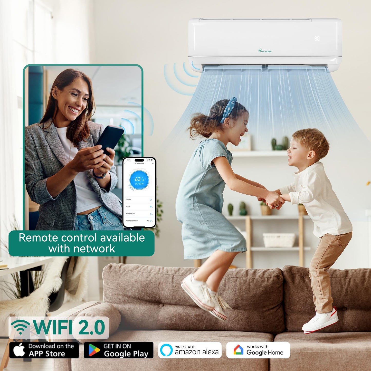 YITAHOME 21 SEER2 12000 BTU Mini Split Air Conditioner Heat Pump System, Wifi Enabled 208-230V Ductless AC Cool Up to 750 Sq. Ft, Compatible with Alexa, Complete Installation Kit, White