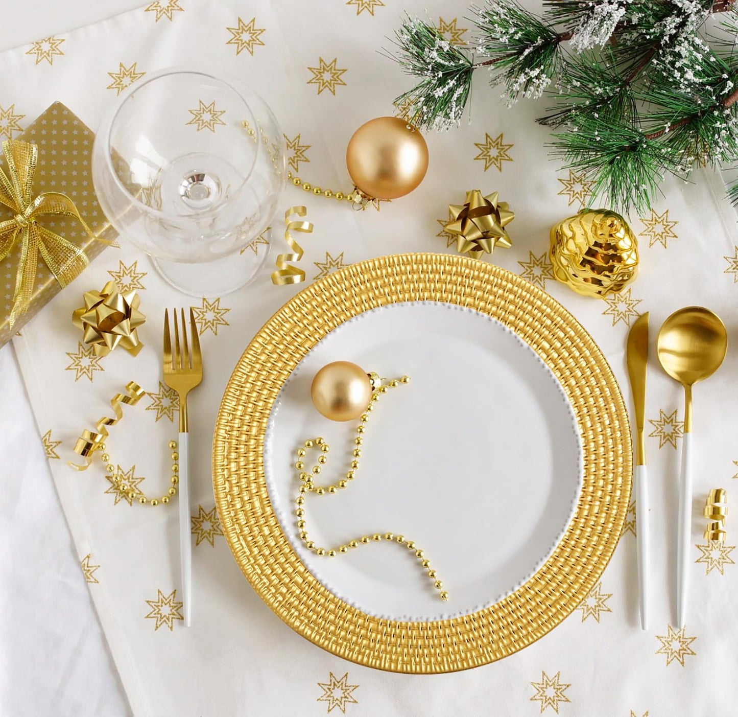 Nicunom 12 Pack Gold Charger Plates, 13 Inch Round Chargers Plate Reusable Plastic Chargers for Dinner Plates, Decorative Charger Plates for Table Setting Wedding Party Event Decoration