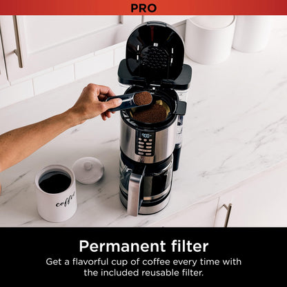 Ninja 14 Cup , Programmable Coffee Maker XL Pro with Permanent Filter, 2 Brew Styles Classic & Rich, 4 Programs Small Batch, Delay Brew, Freshness Timer & Keep Warm, Stainless Steel, DCM201