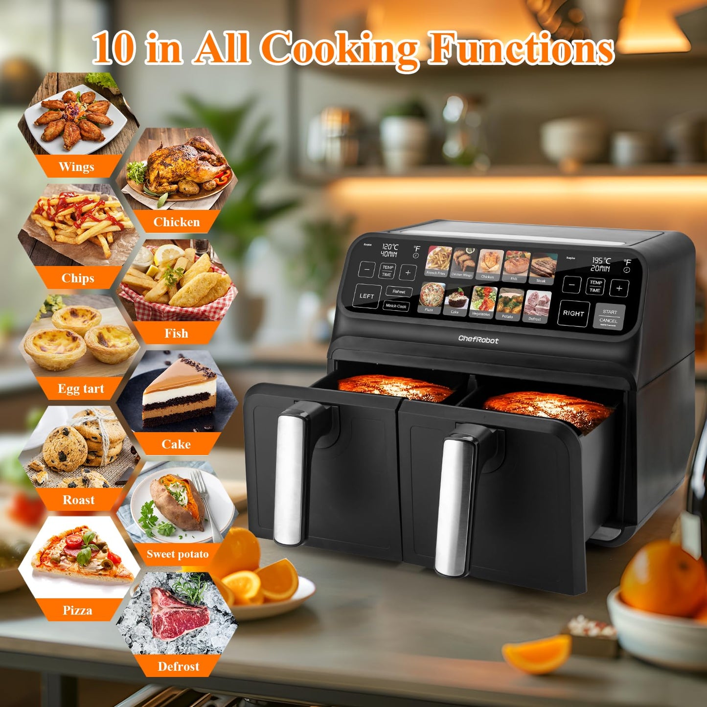 ChefRobot 8QT Dual Air Fryer with TFT Screen