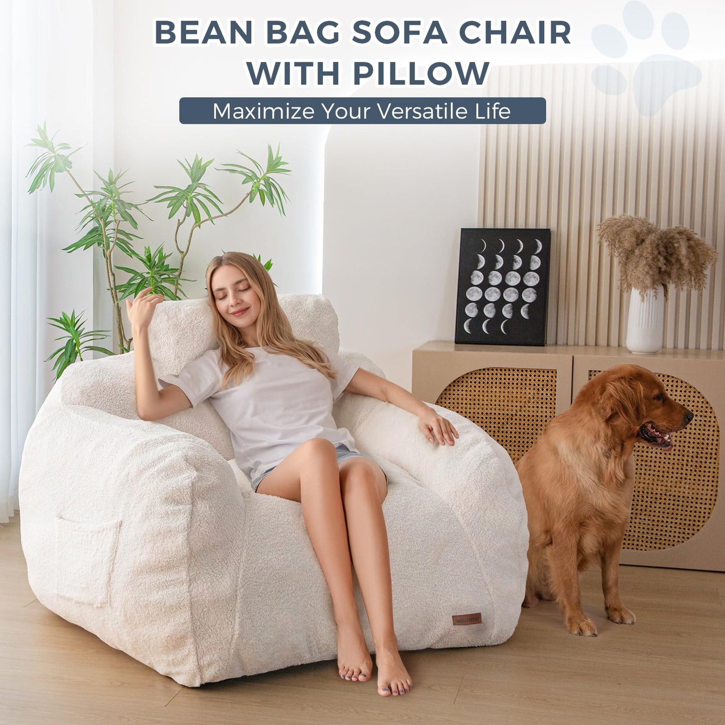 Giant Bean Bag Chair with Pillow for Adults