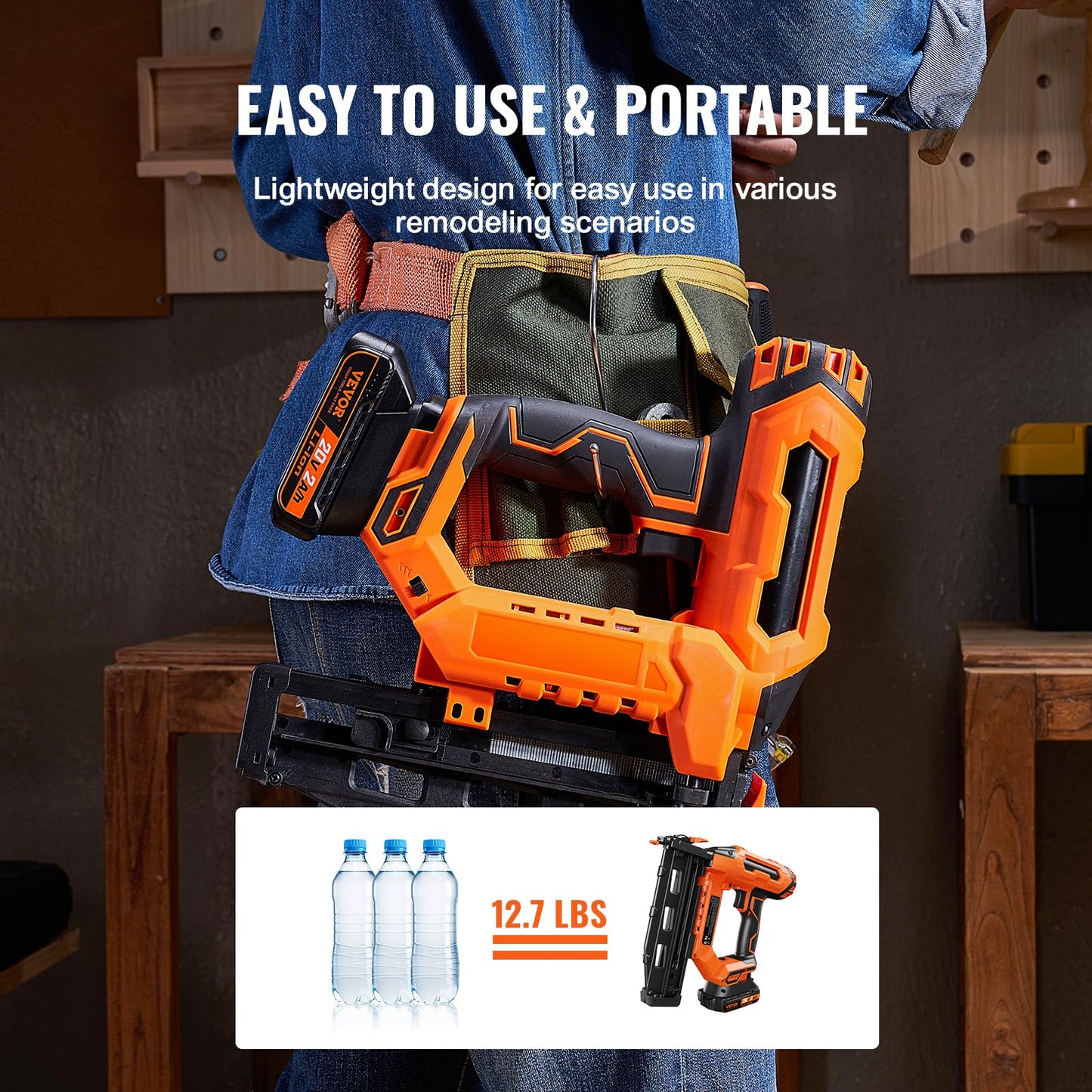 VEVOR Cordless Finish Nailer, 20V Cordless Brad Nailer Kit with 16Ga Nails, Battery and Charger, Tool-free Jam Release Battery Powered Nail Gun, Framing Nail Gun for Upholstery and Home Improvement