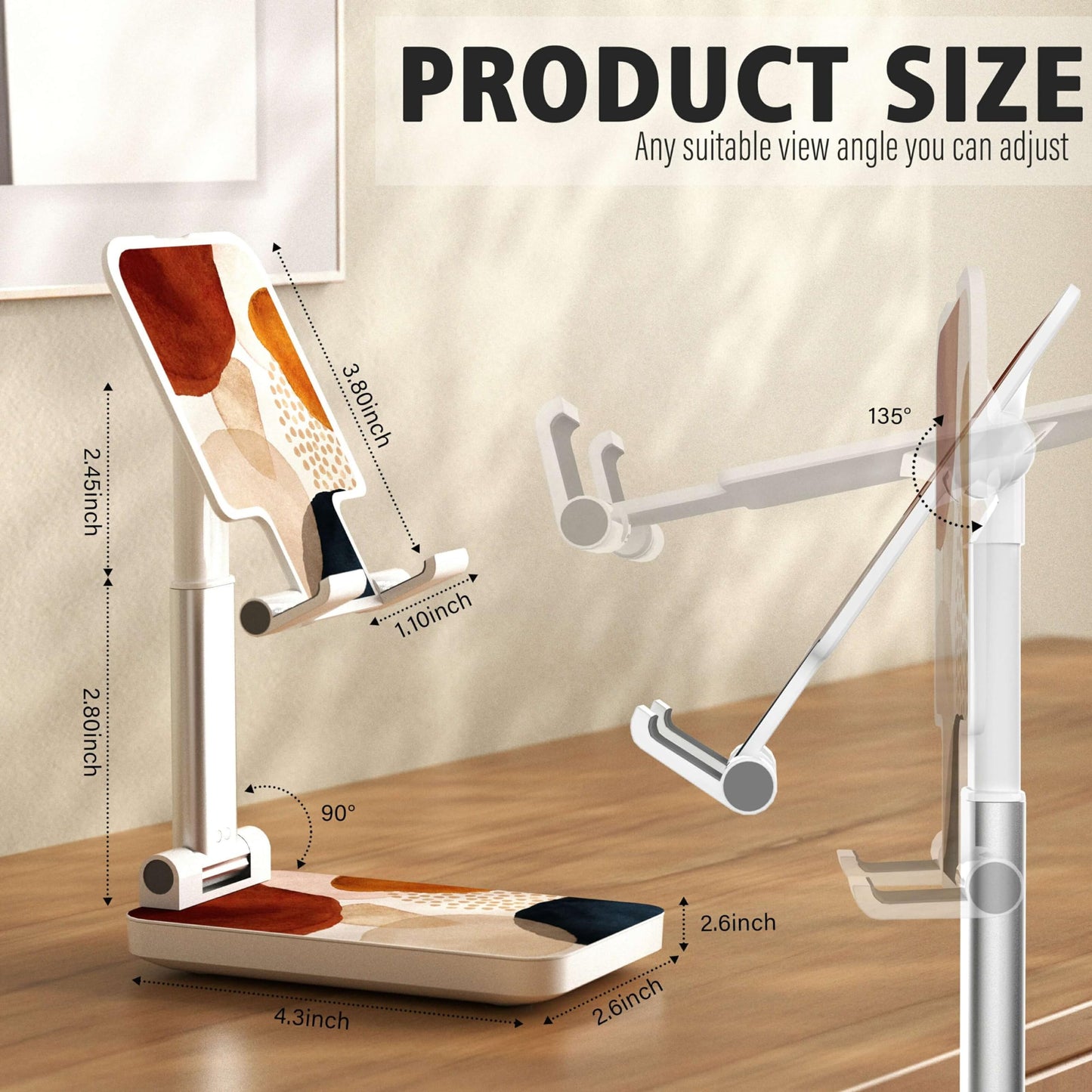 Heainaiyoo Foldable Cell Phone Stand,Angle Height Adjustable Cell Phone Holder,Phone Holder for Desk,Smart Phones Desk Accessories Phone Holder (Brown Block)