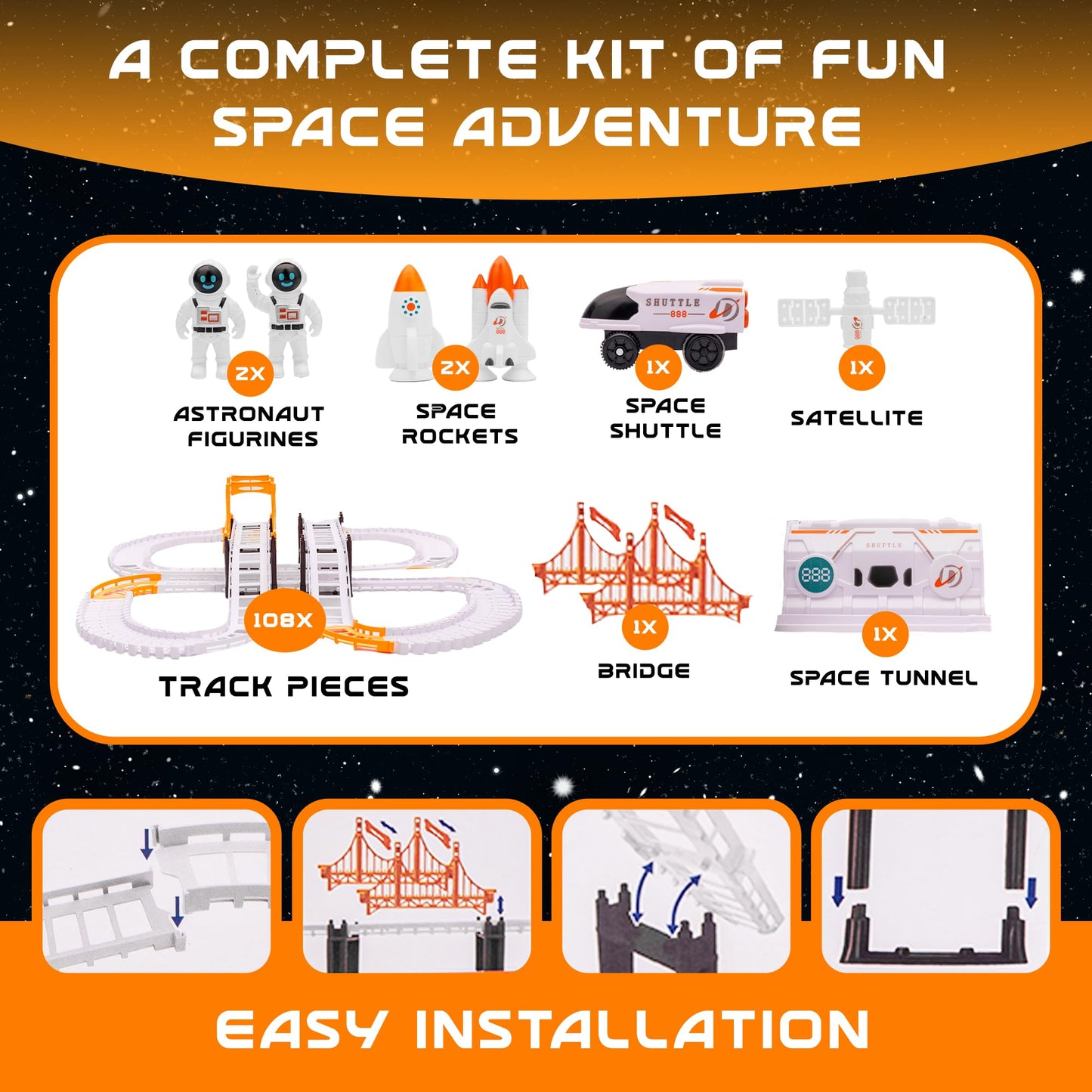 Space Toys Race Track Set for Kids Adventure - Intricate Car Track, Special Space Gifts, Astronaut Train Track, and Outer Space Toys - Ideal Space Themed Gifts Race Car Track