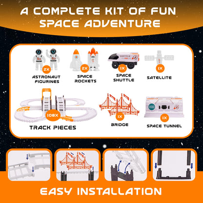 Space Toys Race Track Set for Kids Adventure - Intricate Car Track, Special Space Gifts, Astronaut Train Track, and Outer Space Toys - Ideal Space Themed Gifts Race Car Track
