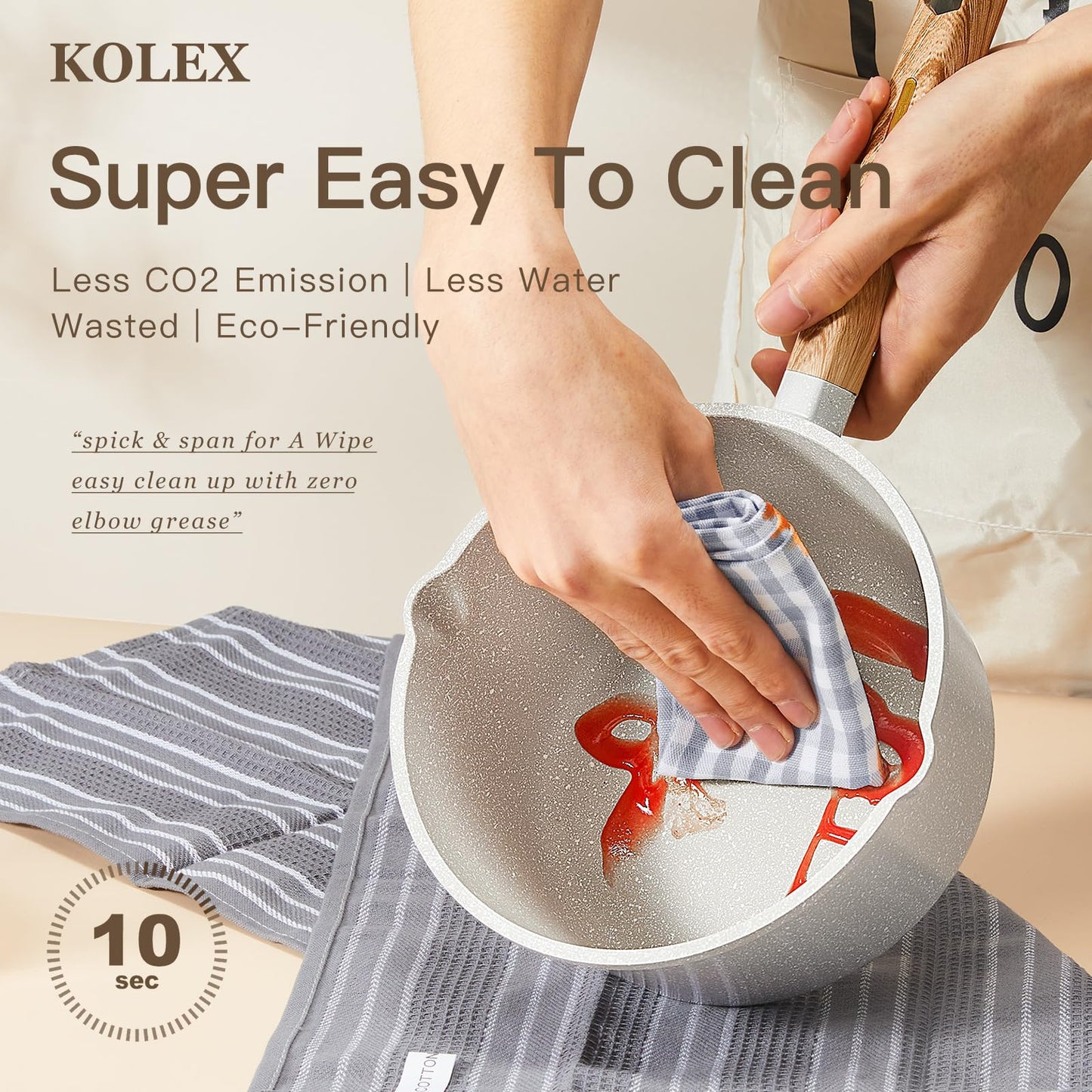 KOLEX Nonstick Sauce Pan with Lid, 2.5QT Small Sauce Pot with Swiss Granite Coating, Stay-cool Handle, Multipurpose Handy Saucepan, Induction Compatible, PFOA Free (White Granite, 2.5 Qt)