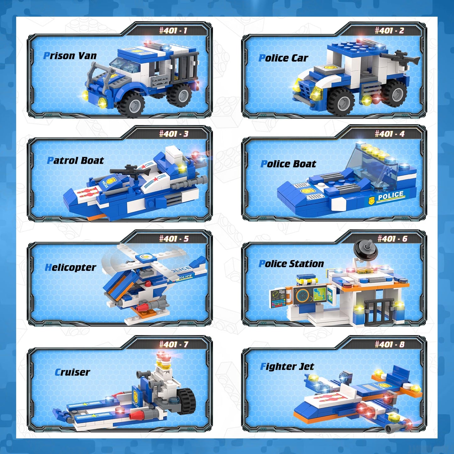 WishaLife City Police Mobile Command Center Truck Toy Building Block Set, with 3 Police Car Toy, Airplane Toy, Boat Toys, Helicopter Toy, Fun Police Toys Gift for Kids, Boys, Girls Age 6 Plus