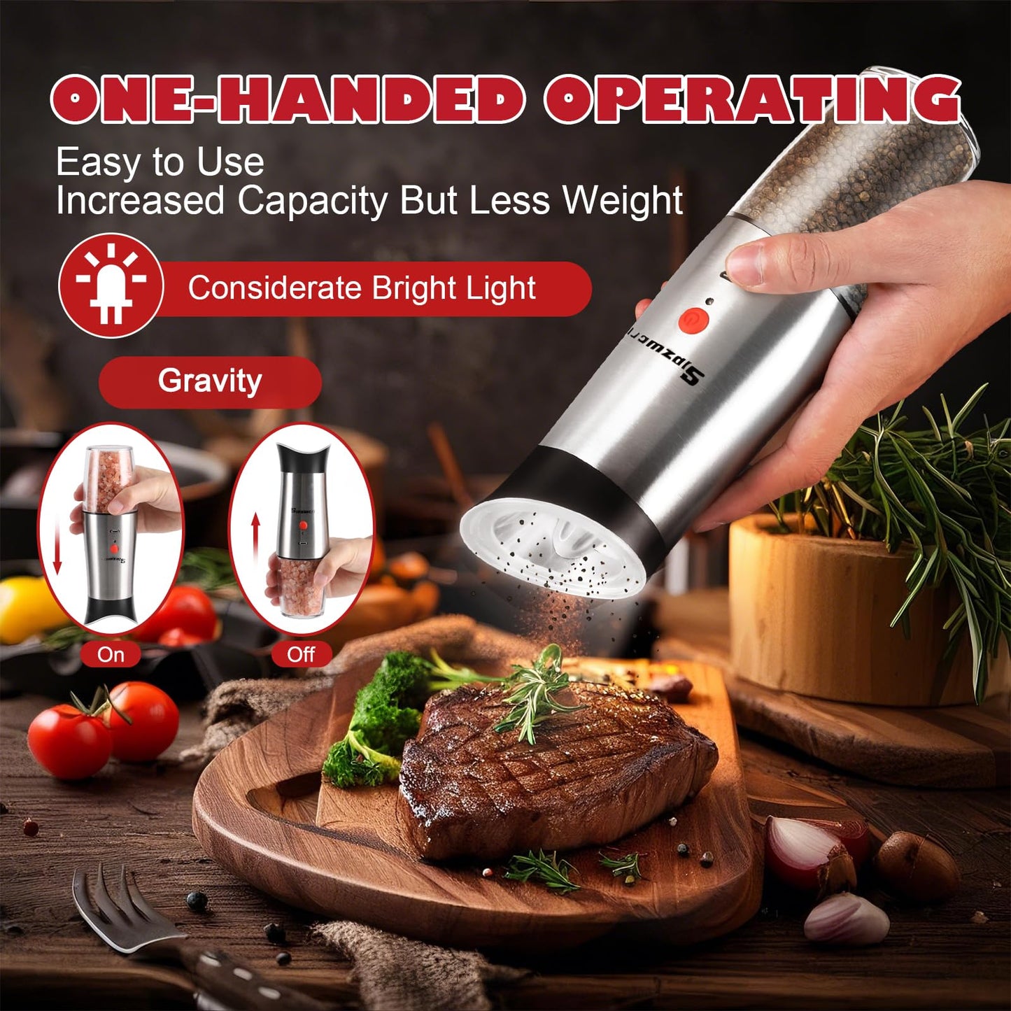 Electric Gravity Salt and Pepper Grinder Set