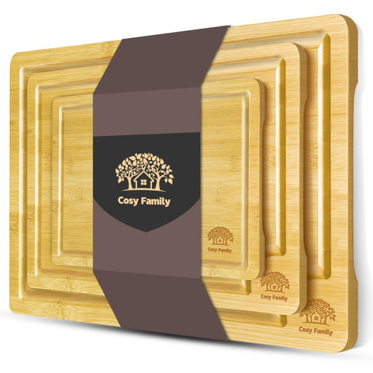 Set of 3 Bamboo Cutting Boards with Juice Groove