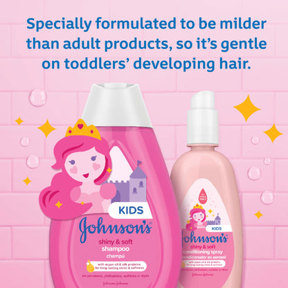 Johnson's Kids Shiny & Soft Tear-Free Kids' Shampoo with Argan Oil & Silk Proteins, Hair Wash Gently Cleanses & Boosts Natural Shine & Softness, Hypoallergenic, Sulfate-Free, 13.6 fl. oz