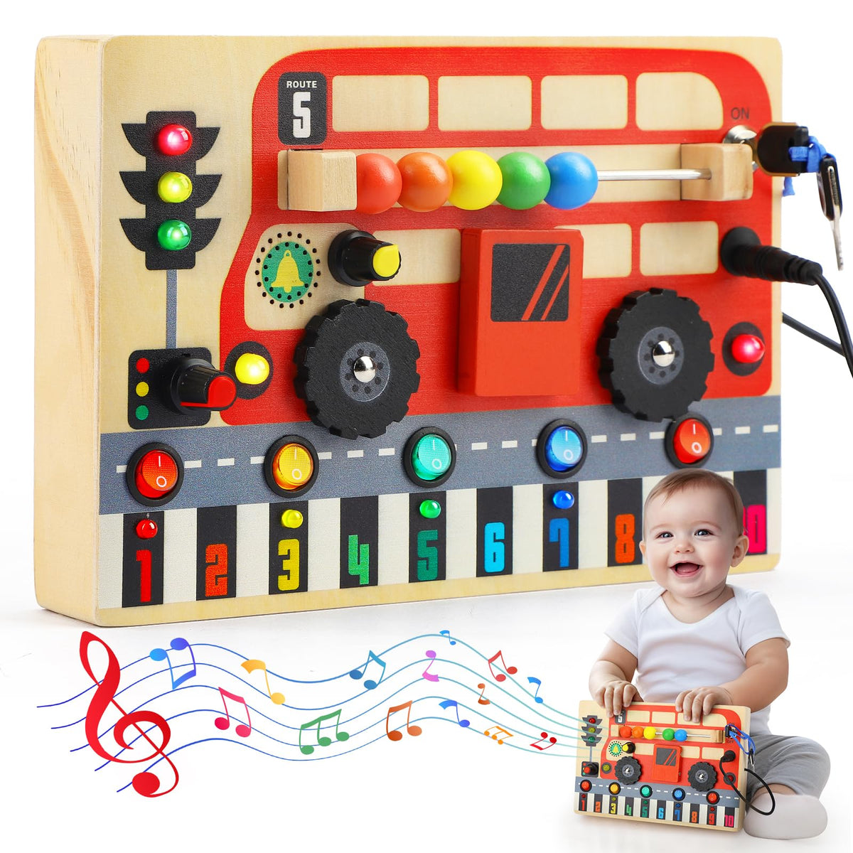 Montessori Wooden Busy Board with LED Switches