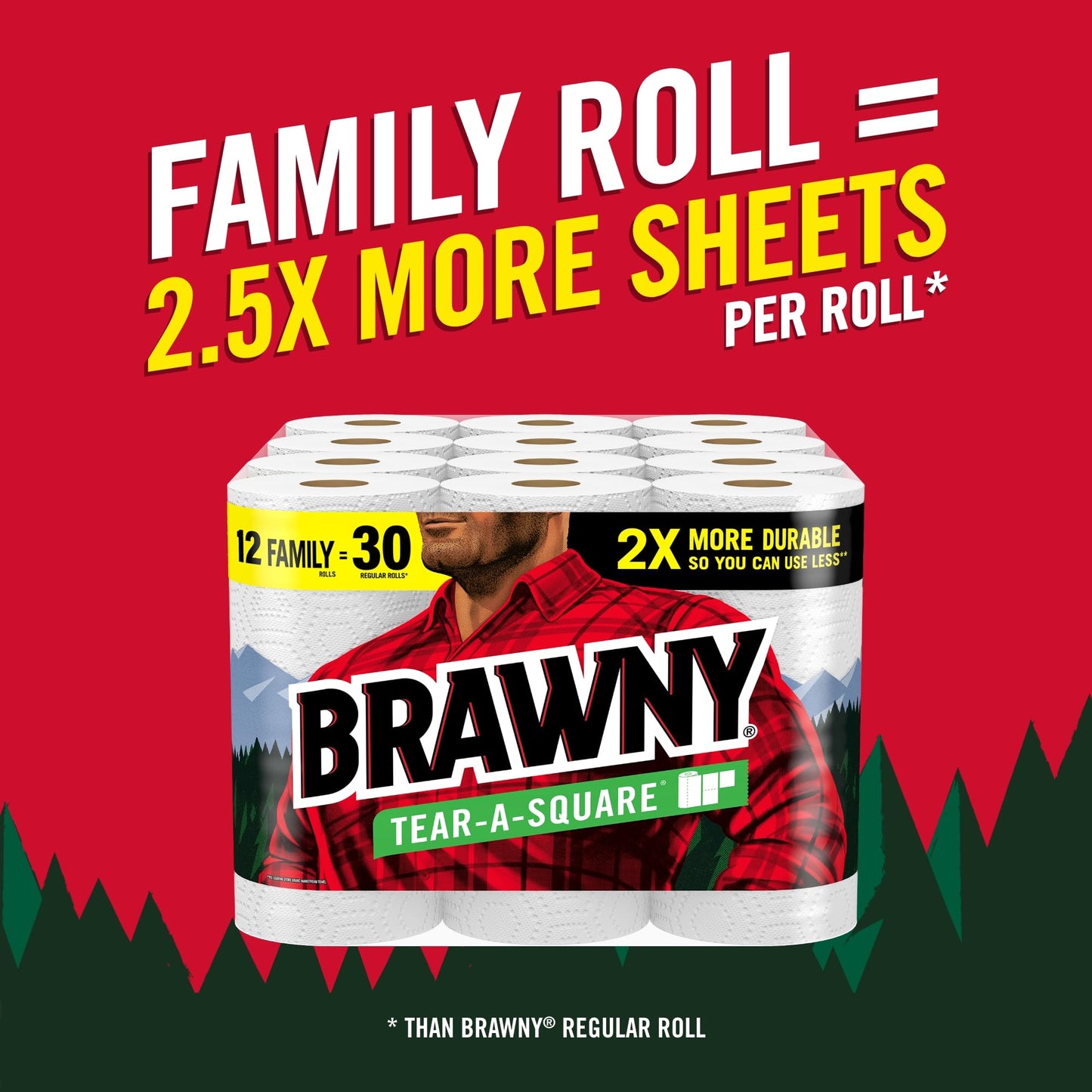 Brawny Tear-A-Square Paper Towels, 12 Family Rolls