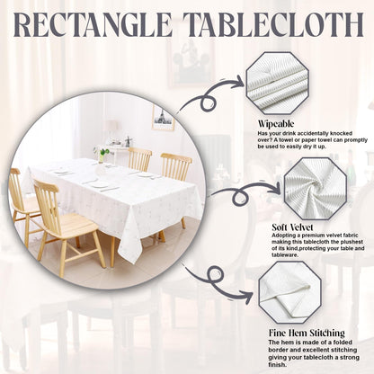 Majestic Giftware Velvet Tablecloths for Rectangle Tables | (70/108) - TC1409 Silver Infinity Print Hem Stitch Dining Table Cover | Decorative Washable Rectangle Tablecloth for Kitchen, Dinning, Party