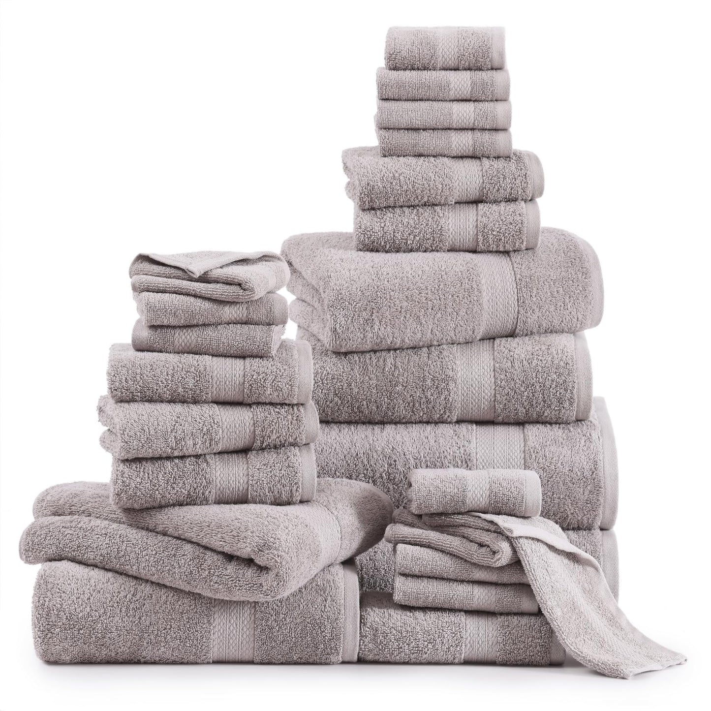 LANE LINEN 24 Piece Luxury Towels Set - 100% Cotton Towels for Bathroom, 4 Oversized Bath Towels, 2 Bath Sheets Extra Large, 6 Hand Towels, 8 Wash Cloths for Your Face, 4 Fingertip Towels - Platinum