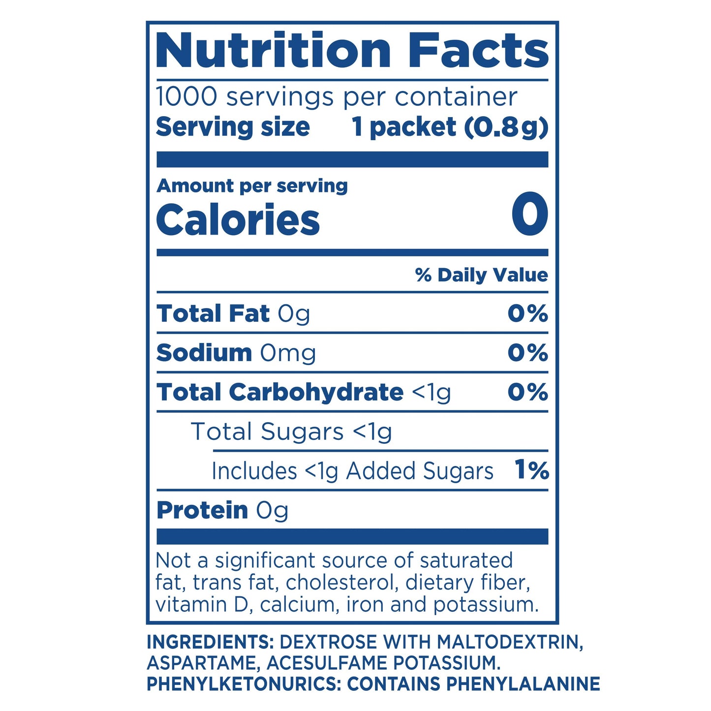 Equal Zero Calorie Sweetener Packets, 2000 Ct