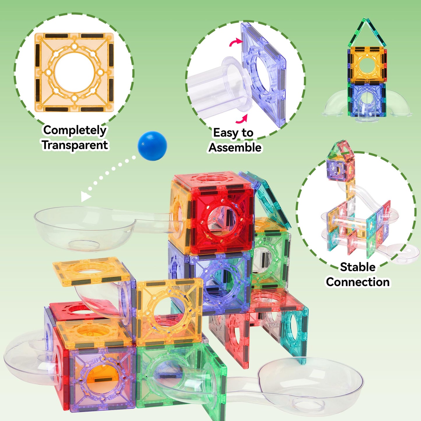 Magnetic Tile and Marble Run Set for Kids