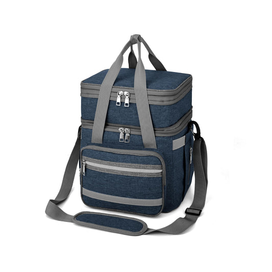 EXLIFBAG Lunch Box for Women, Insulated Double Deck Lunch Bag for Adults, Leakproof Cooler Lunchbox for Men with Adjustable Shoulder Strap, Deep Blue