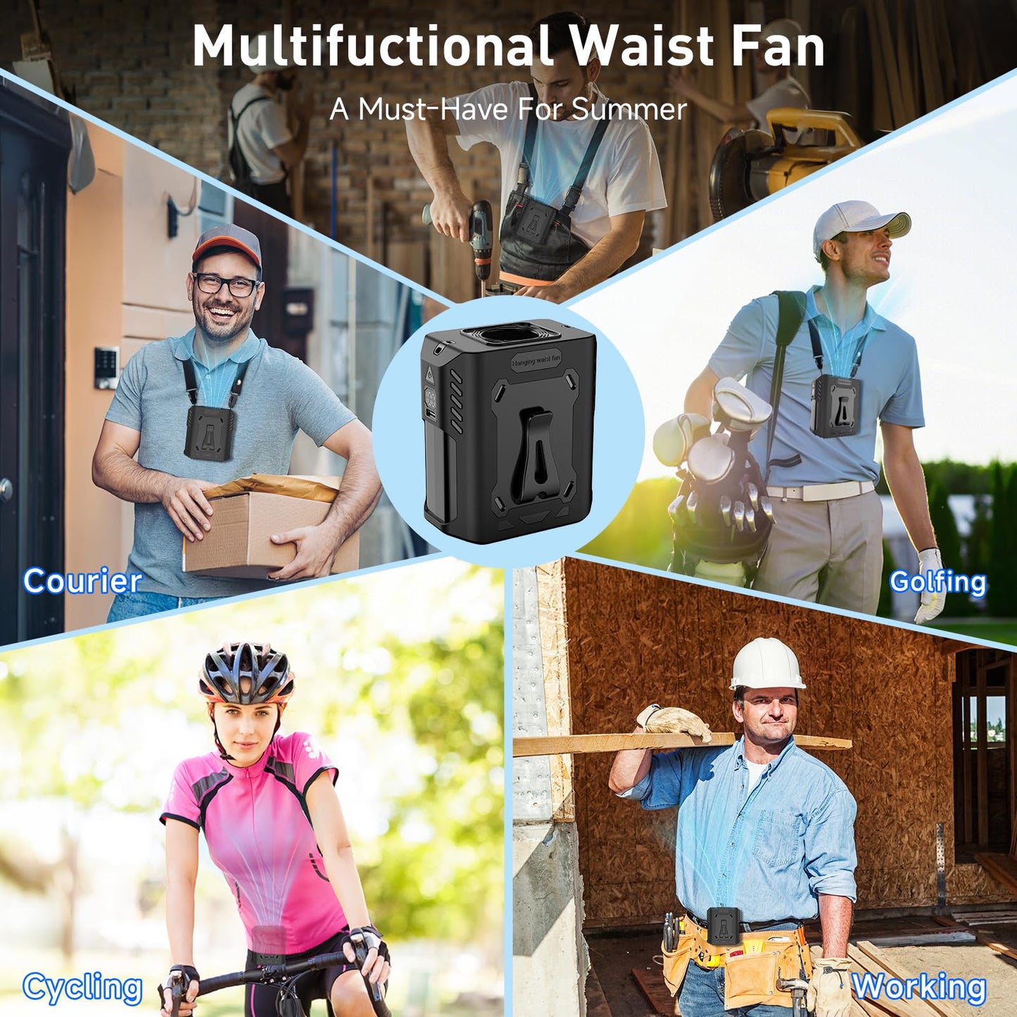 Portable Waist Fan, Rechargeable Hands-Free Neck Fan