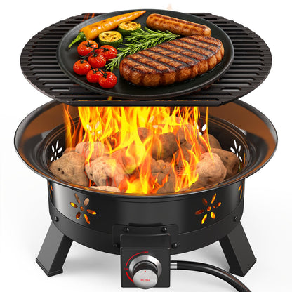 19″ Propane Fire Pit with Grill Grate, 58,000 BTU