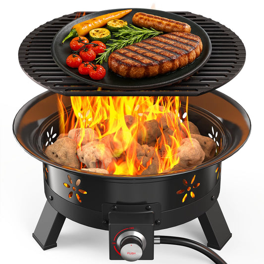 19″ Propane Fire Pit with Grill Grate, 58,000 BTU