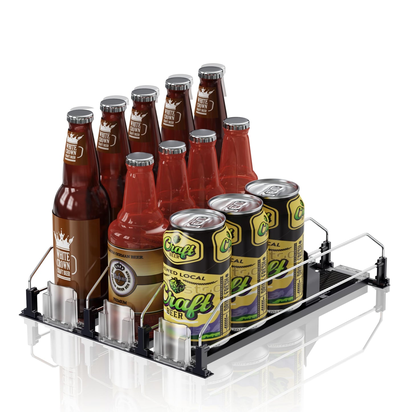 JUNMEI Drink Organizer for Fridge，12oz 16oz 20oz - Soda Can Dispenser for Refrigerator，Width Adjustable，Automatic Pusher Glide，15" D, Black，3 ROWS