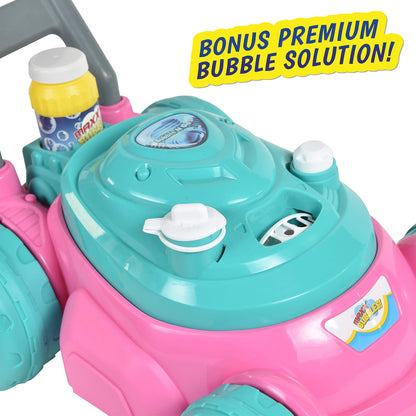 Sunny Days Entertainment Bubble-N-Go Toy Lawn Mower with Refill Solution | Pink Bubble Blowing Toy - Maxx Bubbles