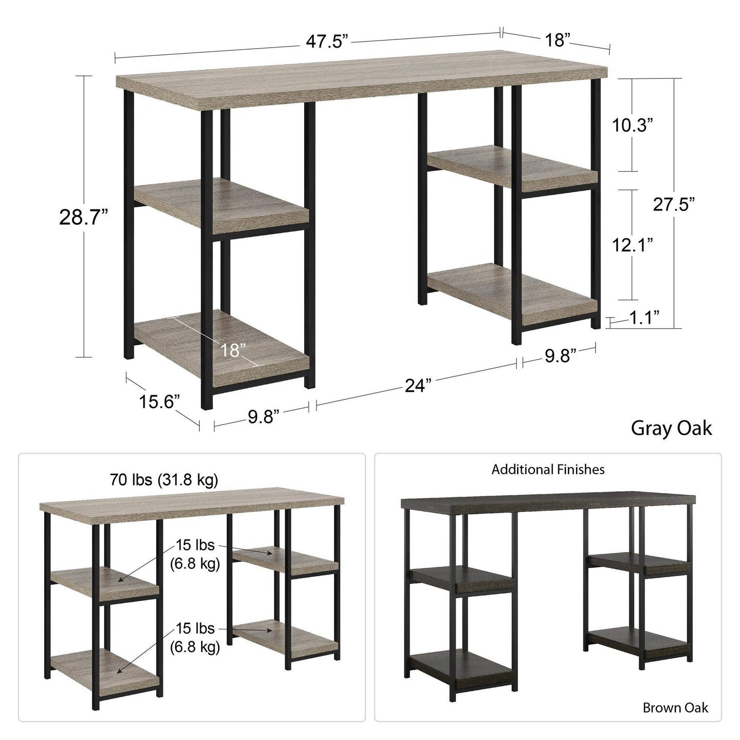 Ameriwood Home Distressed Gray Oak Computer Desk