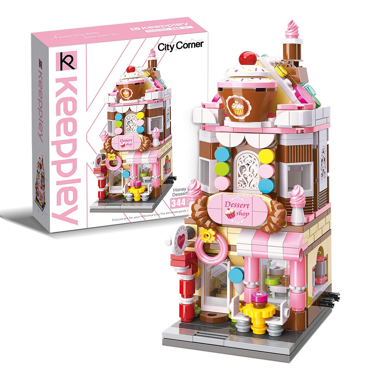 QMAN Girls Building Blocks Toy Dream Dessert House Building Kit Street-View Construction Educational Toy for Girls Age 6-12 and Up (344 Piece)