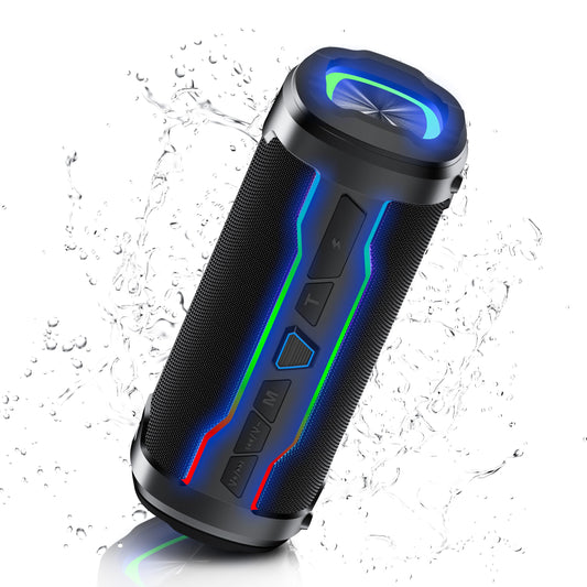 Bluetooth Speakers, Portable Bluetooth Speakers Wireless with 20W Loud Stereo Sound, IP7 Waterproof Shower Speaker Colorful Flashing Lights, Built-in Mic Hands-free Calling, for Outdoor Home Party